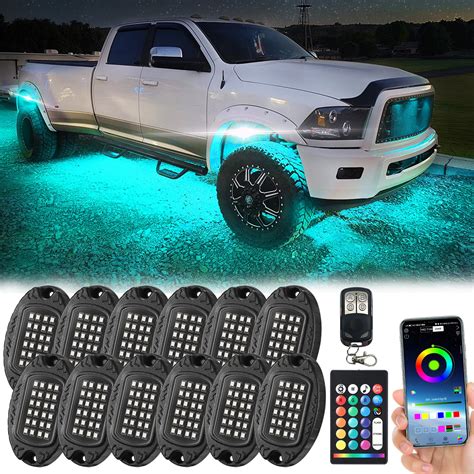 12 Pods Segmented Metal RGB LED Rock Lights Kit with APP/RF Remote ...