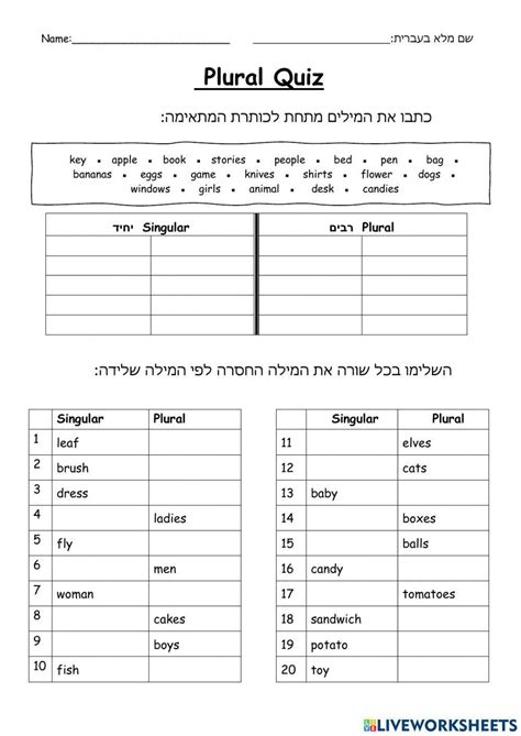 Plural Quiz | Free Interactive Worksheets | 2257107