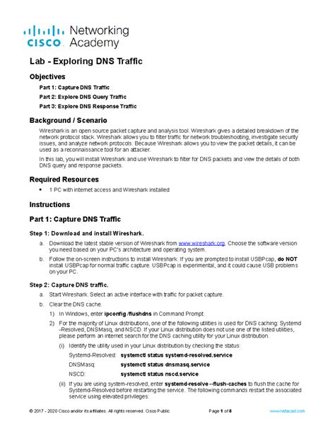 Lab 8.1 - Exploring DNS Traffic - Objectives Part 1: Capture DNS ...