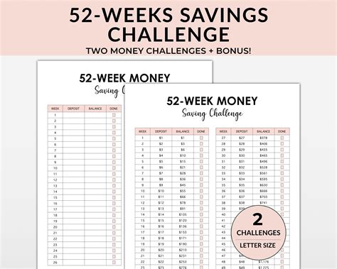 Saving Money Weekly Chart 52 Week Money Challenge Printables To Save