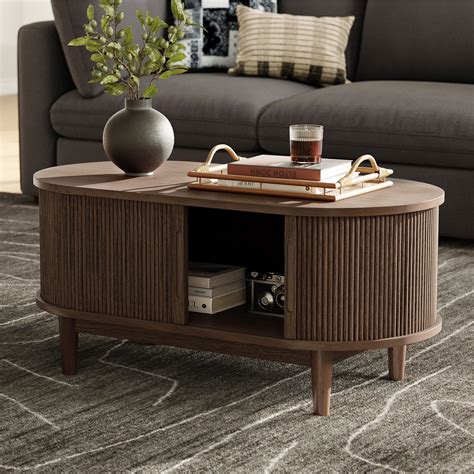 "LINSY HOME Walnut Coffee Table, Mid-Century Coffee Table with Storage ...