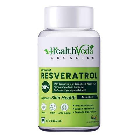 Health Veda Organics Resveratrol 250mg with Grape Seed, Green Tea, Pom