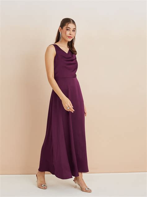 Latin Quarters Women'S Wine Cowl Neck Sleeveless Solid Party A-Line Dr