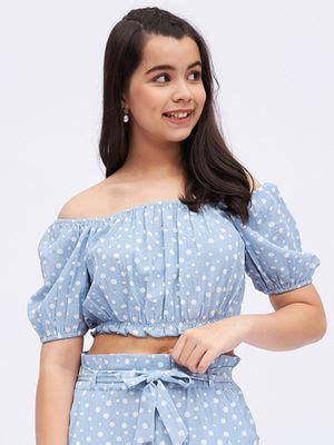 Buy Luyk Blue Polka Dot Crop Top Online