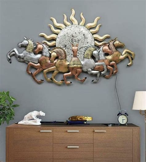 Wall Art : Iron 7 Running Horse Wall Art With LED In Metal – Studio GKW
