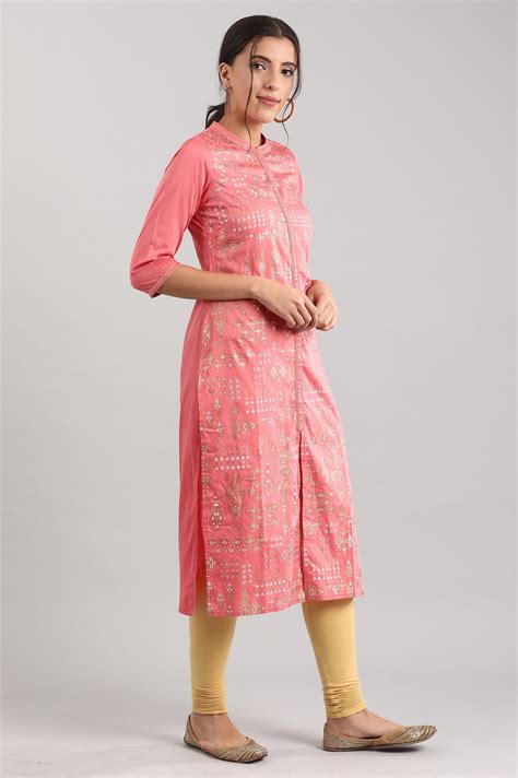 Buy Pink Band Collar Printed kurta Online for Woman | Shop for Aurelia
