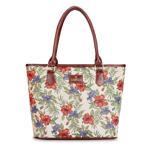 THE CLOWNFISH Mackenzie Series Tapestry Fabric & Faux Leather Handbag ...