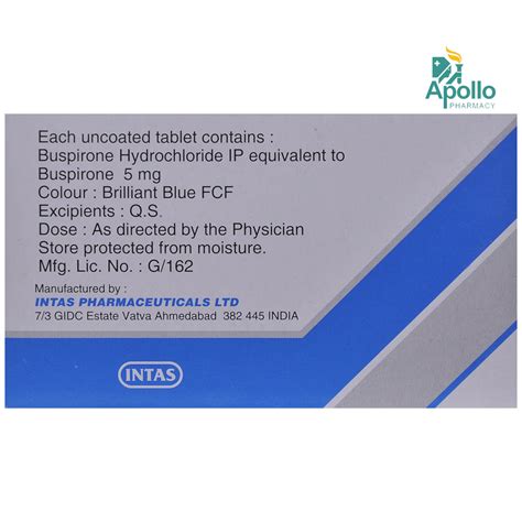 Buspin 5 Tablet | Uses, Side Effects, Price | Apollo Pharmacy