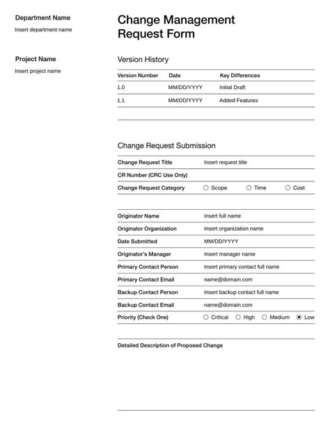 Image result for Change Management Form Template