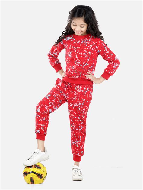 Girls Red Base Splash Printed Track Suit Set – Stylestone