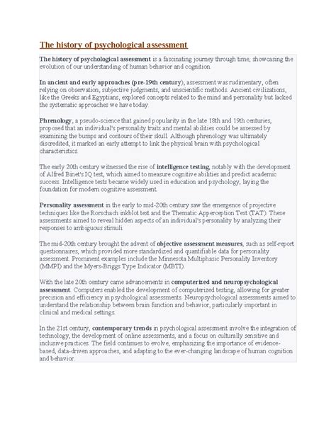 Assignment OF psychological assessment - The history of psychological assessment The history of ...