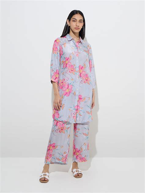 Buy Utsa Blue Floral Printed A-Line Kurta from Westside