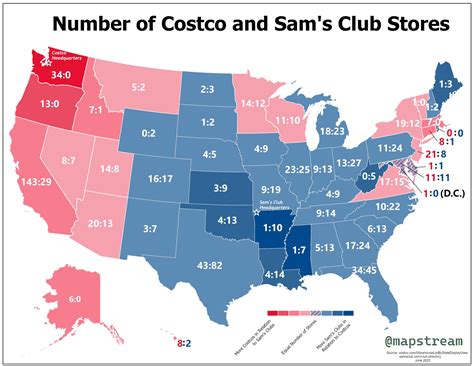 Costco vs Sam’s Club Store Numbers By US State - Brilliant Maps