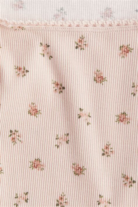 Women's Light pink/Floral Picot-trimmed cotton top | H&M IN