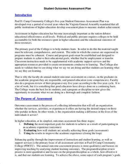 Image result for Assessment Plan Examples