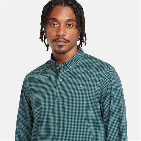 Micro-gingham Poplin Shirt for Men in Teal