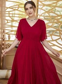 Modelyn Plus Size Solid Plicated Butterfly Sleeve Belted Dress | SHEIN USA