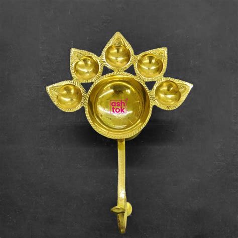 Pure Brass Pancharti | Brass Diya with Handle | Aarti Diya – Ashtok