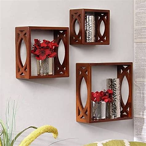 IRFANHANDICRAFTS MDF Wooden Square Floating Cube Wall Shelf/Square ...
