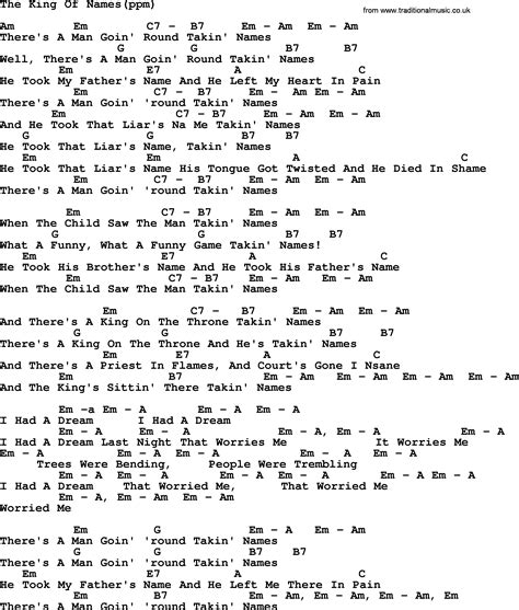Peter, Paul and Mary song: The King Of Names, lyrics and chords