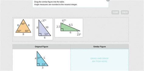 Drag the similar figure into the table. Angle measures are rounded to ...