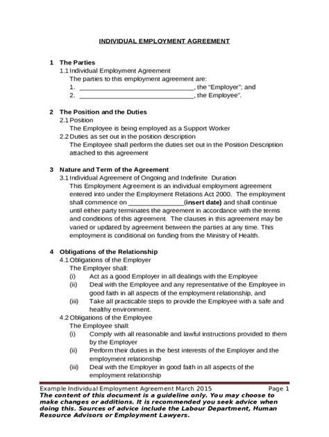 Individual Employment Agreement Sample Clauses Doc Template | pdfFiller
