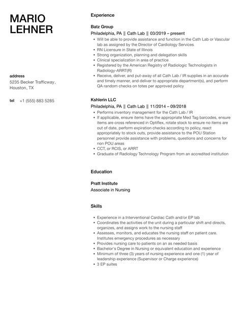 Image result for Cath Lab Resume