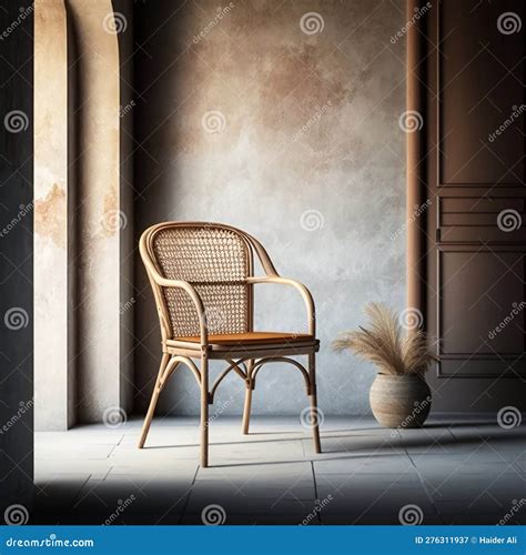 Retro-designed Elegant Rattan Chair in Brown Wood Complementing a ...