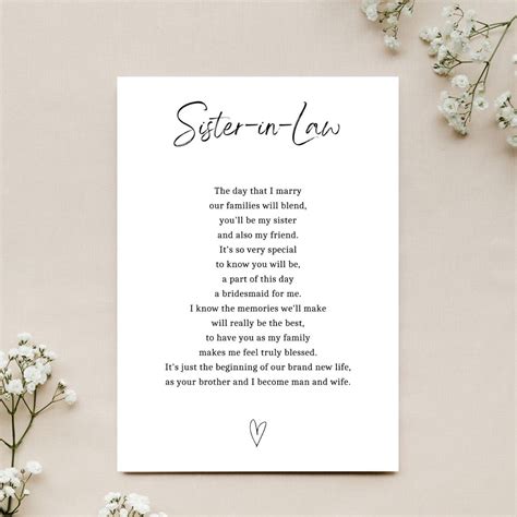 Sister in Law Wedding Day Poem Sister in Law Gift From Bride - Etsy