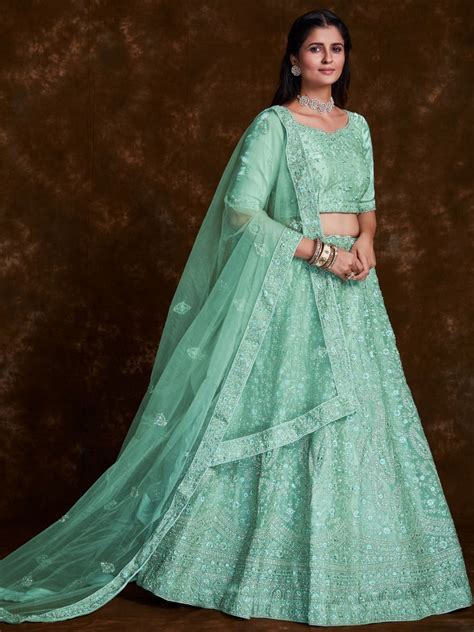 Shop Sea Green Embroidered Organza Bridal Lehenga Choli From Ethnic Plus