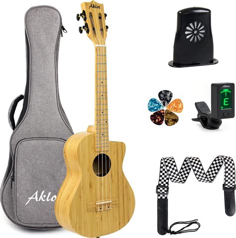 Buy Tenor Ukulele, AKLOT Solid Bamboo Cutaway Ukelele 26 Inch ...