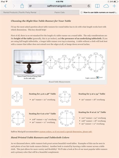 Table Runner Size Chart