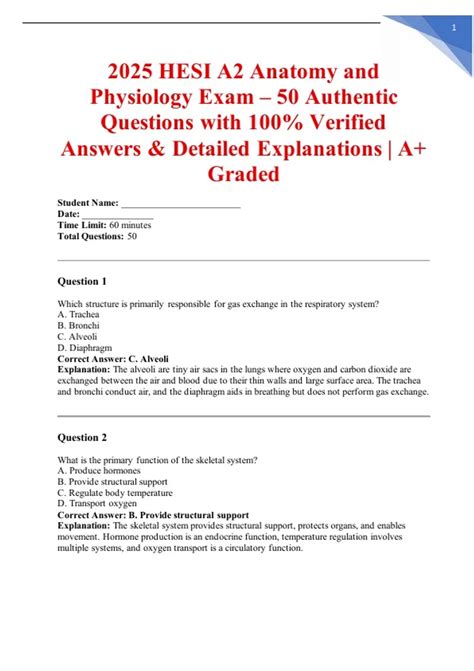 2025 HESI A2 Anatomy and Physiology Exam – 50 Authentic Questions with ...