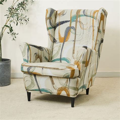 Parchement Beige Abstract Art Stretchable Chair Cover for Wingback ...