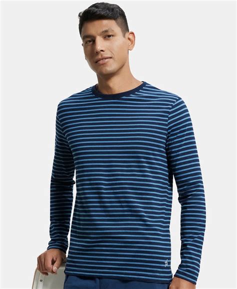Buy Super Combed Cotton Rich Striped Round Neck Full Sleeve T-Shirt ...