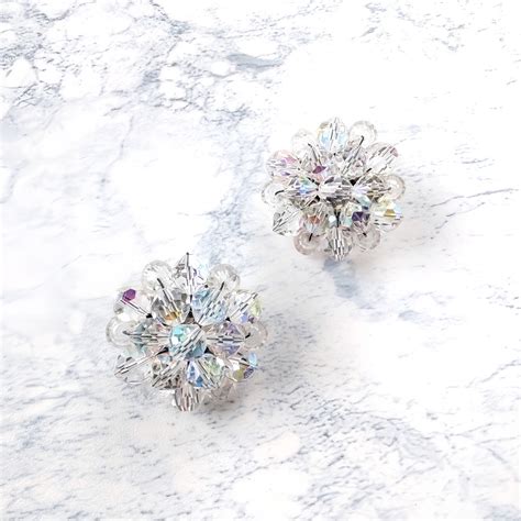 aurora clear glass beads cluster vintage earrings ヴィンテージイヤリング ...