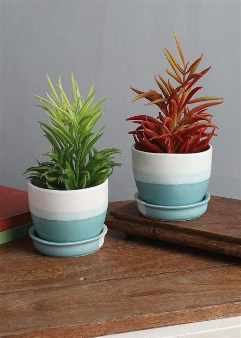 Get Blue Handpainted Ceramic Pot For Indoor Plants Planters Flower Pots ...