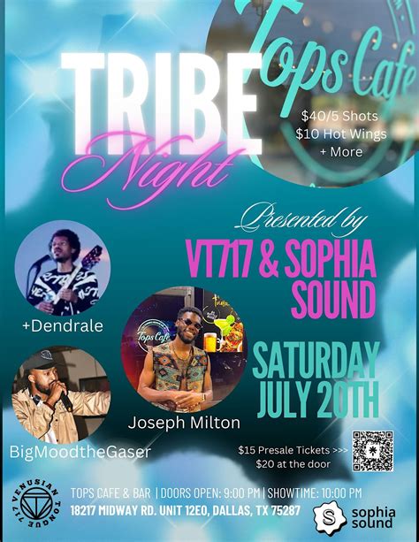 VT717, SOPHIA SOUNDS X TOPS CAFE & BAR PRESENT: TRIBE NIGHT, Tops Cafe ...
