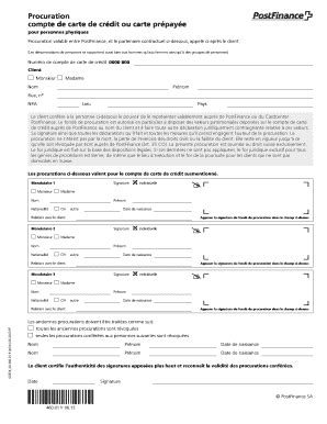 PostFinance Credit Card Power of Attorney - Blank Fillable Template ...