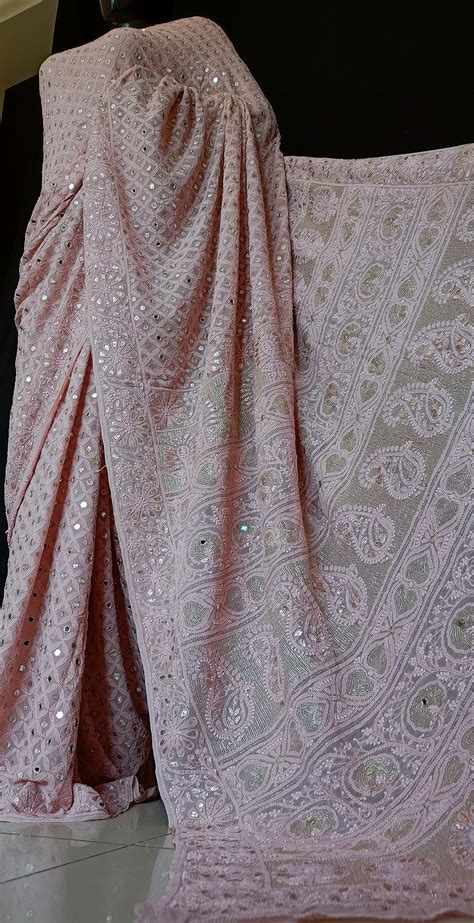 Ruhani Old Rose Allover Chikankari Mirror and Gota Saree