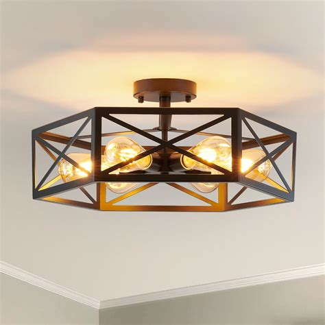 XSDeTu Industrial Semi Flush Mount Ceiling Light, 6 Light Modern Metal ...