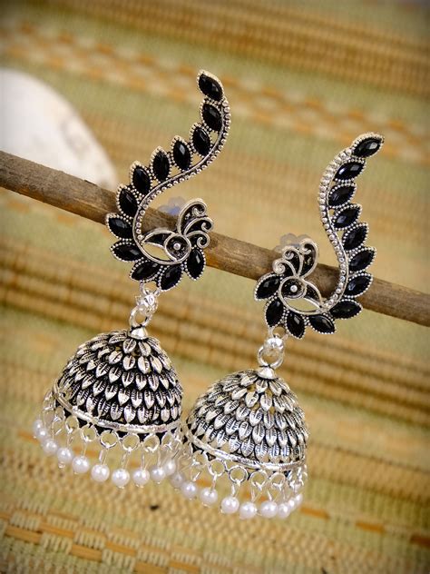 Oxidised Silver Beautiful Peacock Jhumka Earring for WOmen