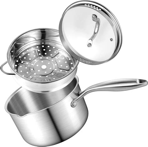 Amazon.com: Buttermelt 2.5 Quart Stainless Steel Saucepan with Steamer ...