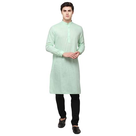 Buy MODI Kurta Men's Pastel Green Cotton Blend Solid Kurta (L12R_46) at ...