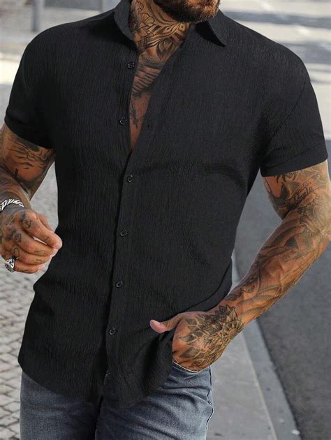 Manfinity Homme Men's Solid Color Textured Short Sleeve Shirt | SHEIN USA