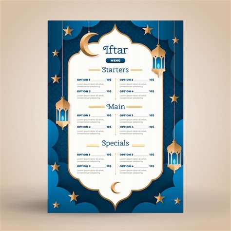 Modelo de menu Iftar em estilo de papel | Vetor Grátis