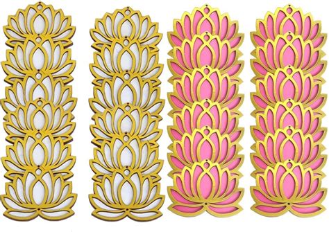Buy Gift Jaipur Pink & White Golden Lotus 4 Inch Set of 12 Wooden ...