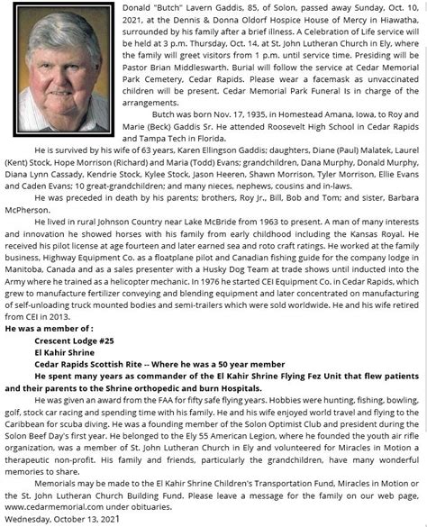 Cedar Rapids Scottish Rite - Obituaries