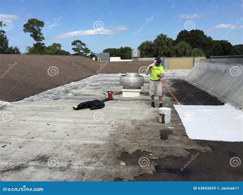 Commercial Flat Roof Leak Repairs; Roofer, Editorial Stock Image ...