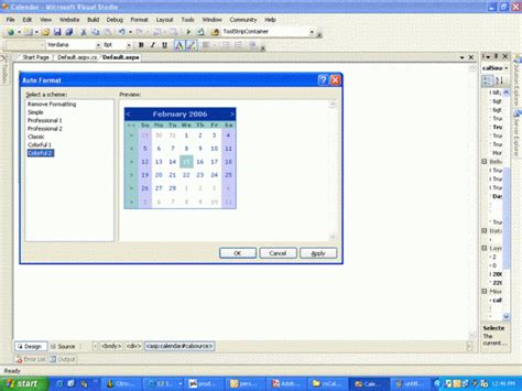Image result for ASP.NET Vs2019 Calendar Control